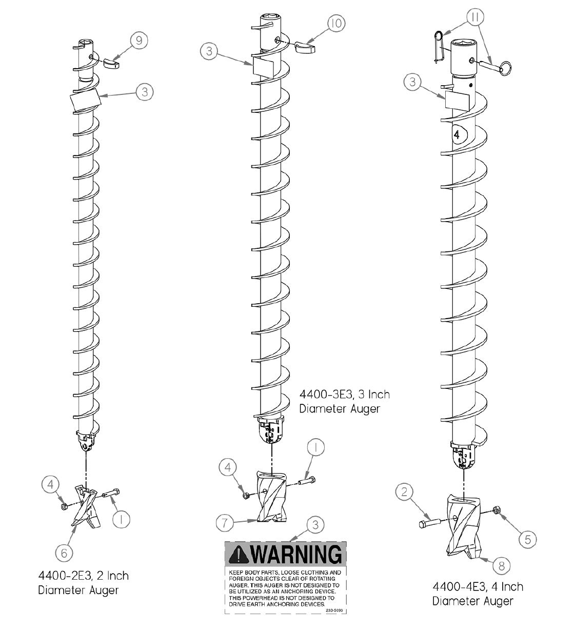 Replacement Parts Diagram 4400 Series Augers (2 Thru 4 Inch Diameter) Assembly Parts By General Equipment