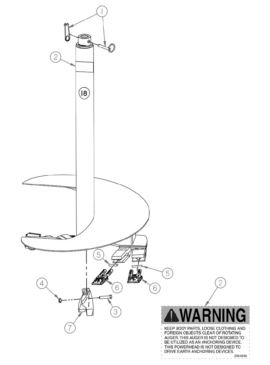 Replacement Parts Diagram PSD Series Augers (14 Thru 18 Inch Diameter) 7/8 Inch Square Drive Connection Assembly Parts By General Equipment