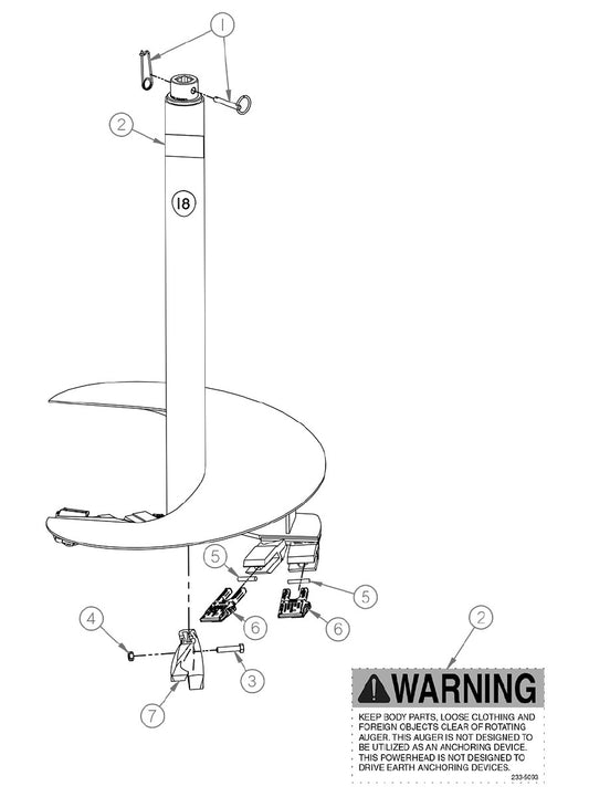 Replacement Parts Diagram PSD Series Augers (14 Thru 18 Inch Diameter) 7/8 Inch Square Drive Connection Assembly Parts By General Equipment