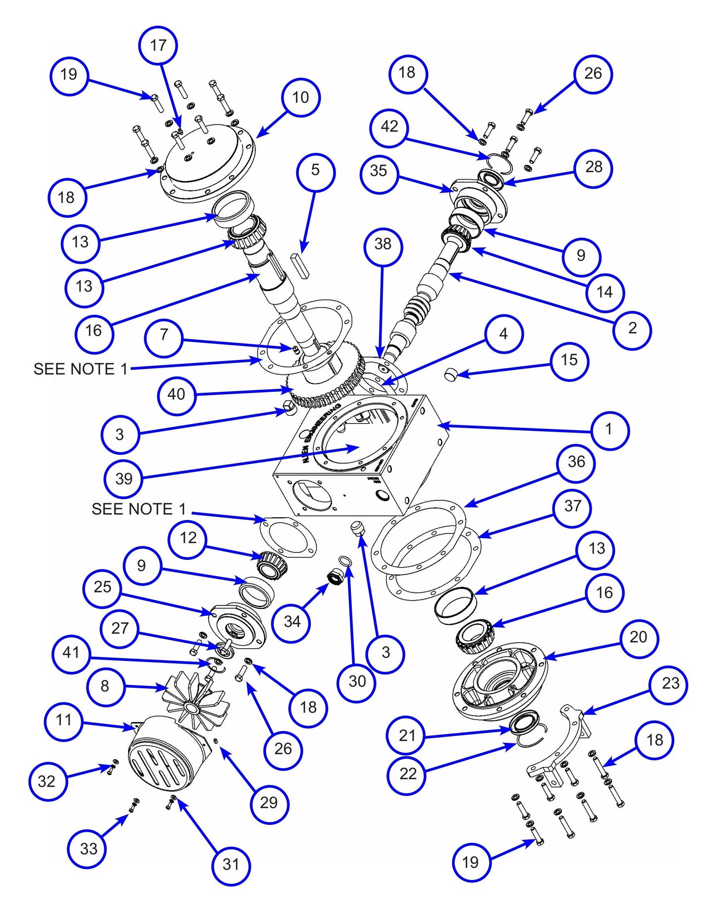 MSP445 (Pre 2021) RH 20:1 Super Heavy Duty Gearbox Assembly Parts