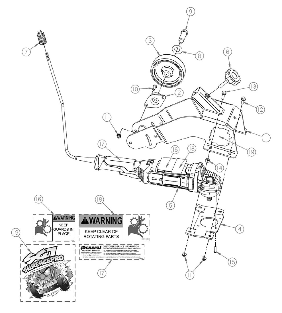 SG7 Replacement Parts Diagram Main Frame Assembly SG7 Edge Grinder (Beginning With Serial Number 178775) Parts By General Equipment