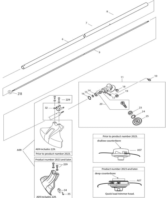 Shaft, Gear Case, Trimmer Head Assembly Parts For EM2650LH, EM2652LHN Gas String Trimmer by Makita