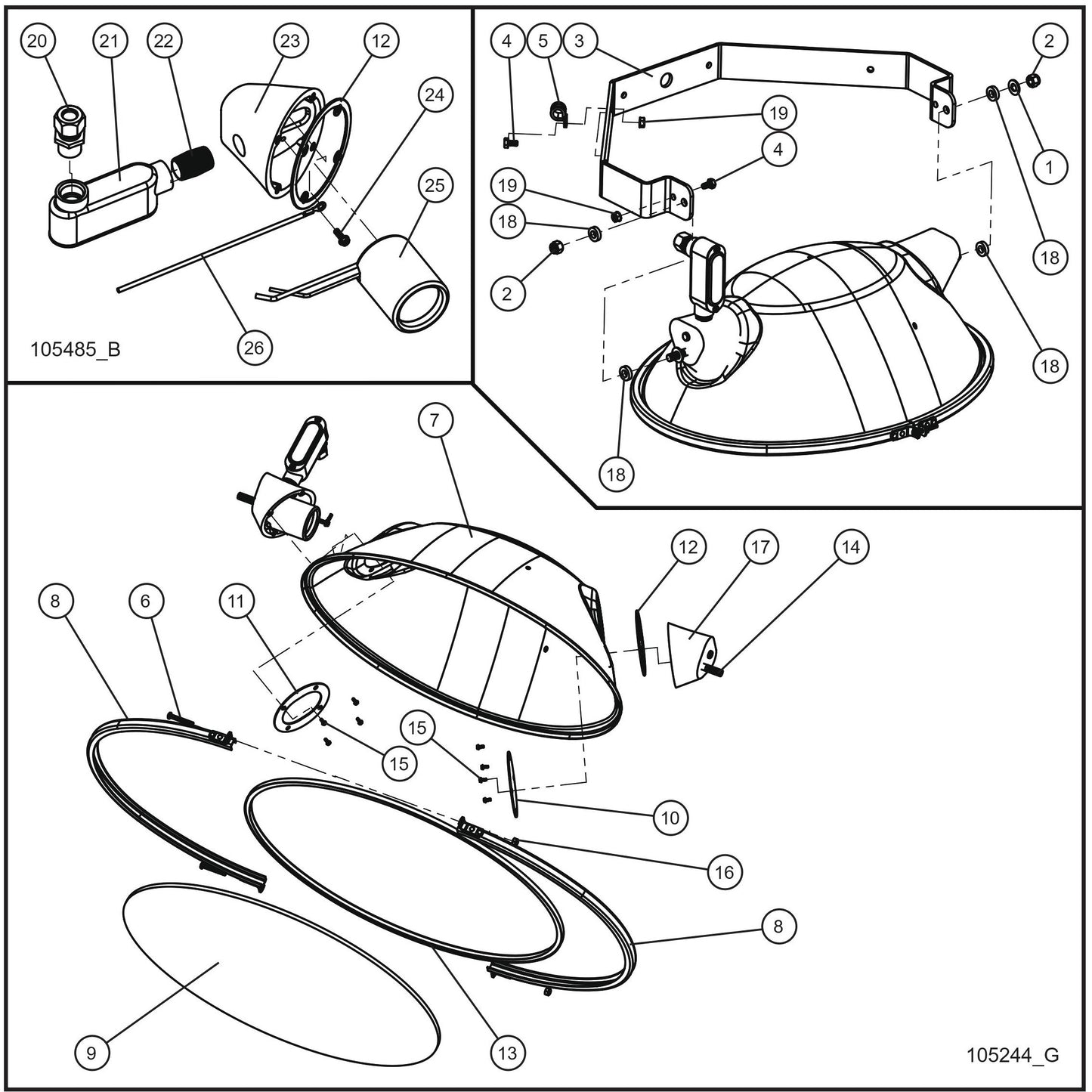 V Series Night-Lite Pro II SHO Lamp Holder Assembly Group Parts By Allmand
