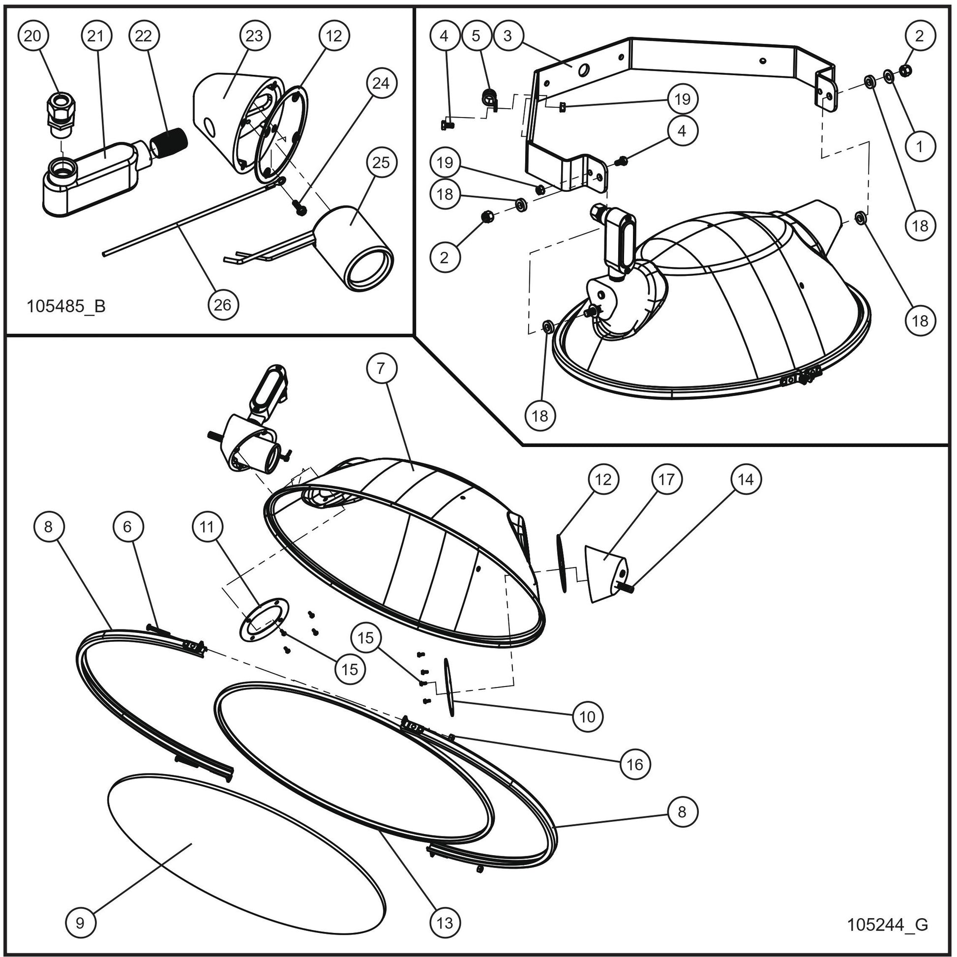 V Series Night-Lite Pro II SHO Lamp Holder Assembly Group Parts By Allmand