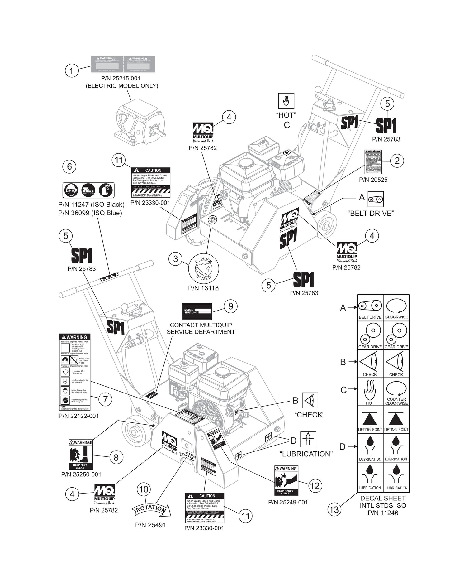 Decals Assembly Parts For SP113H18 SP15E16 By Multiquip