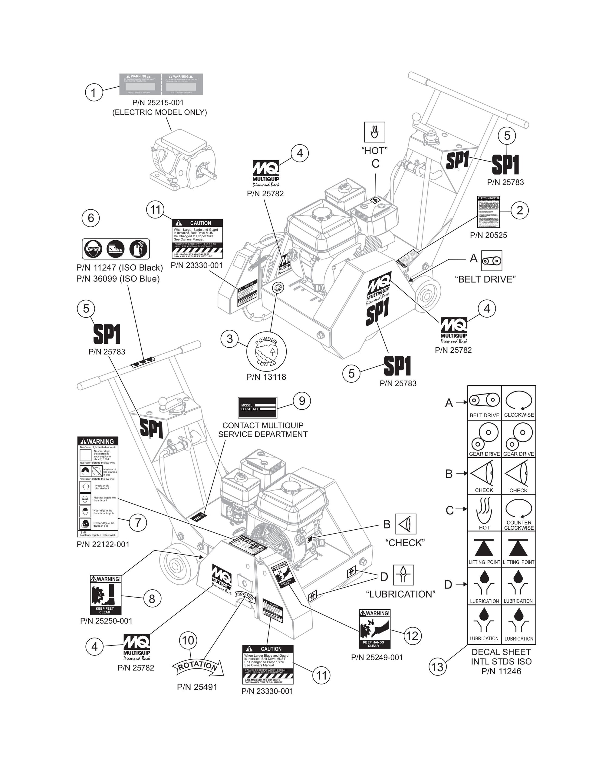 Decals Assembly Parts For SP113H18 SP15E16 By Multiquip