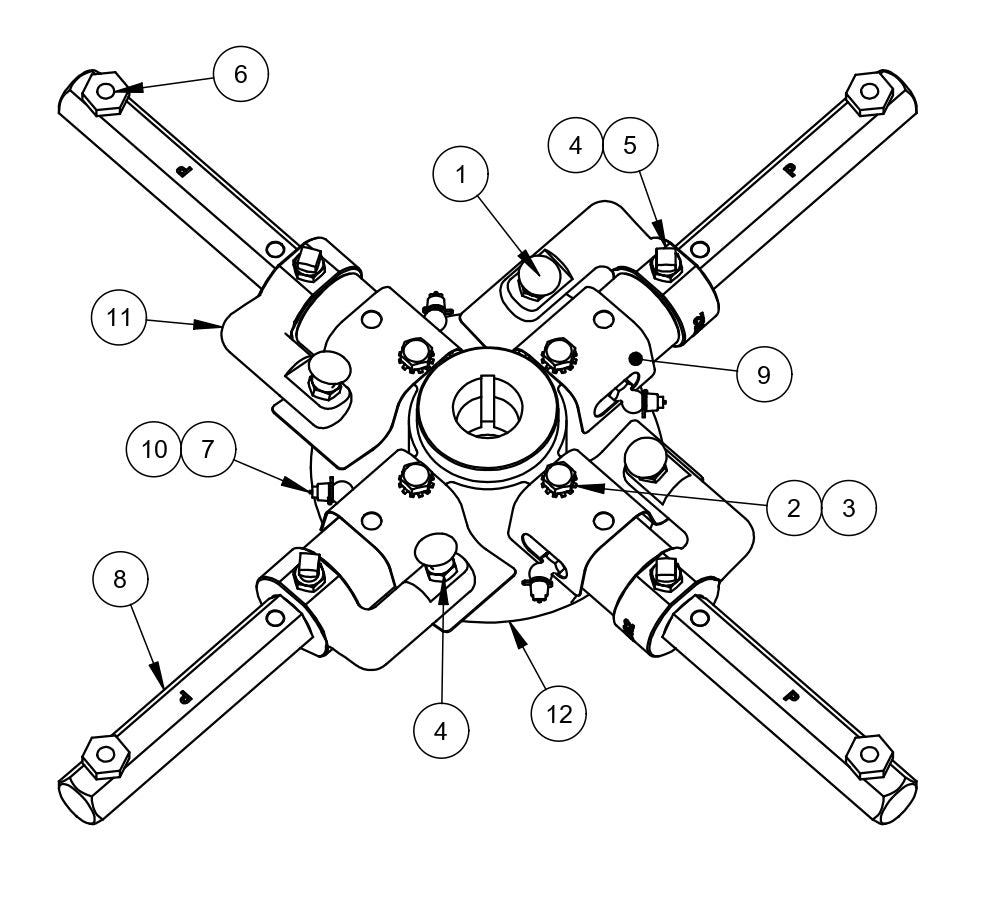 RP235, RP245 Polishing Trowels Spider (Left Hand) Assembly Parts by Allen Engineering