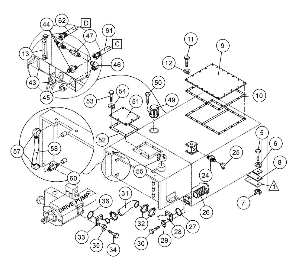 ST-45HRM Fuel and Hydraulic Tank Connections Assembly-1 Parts