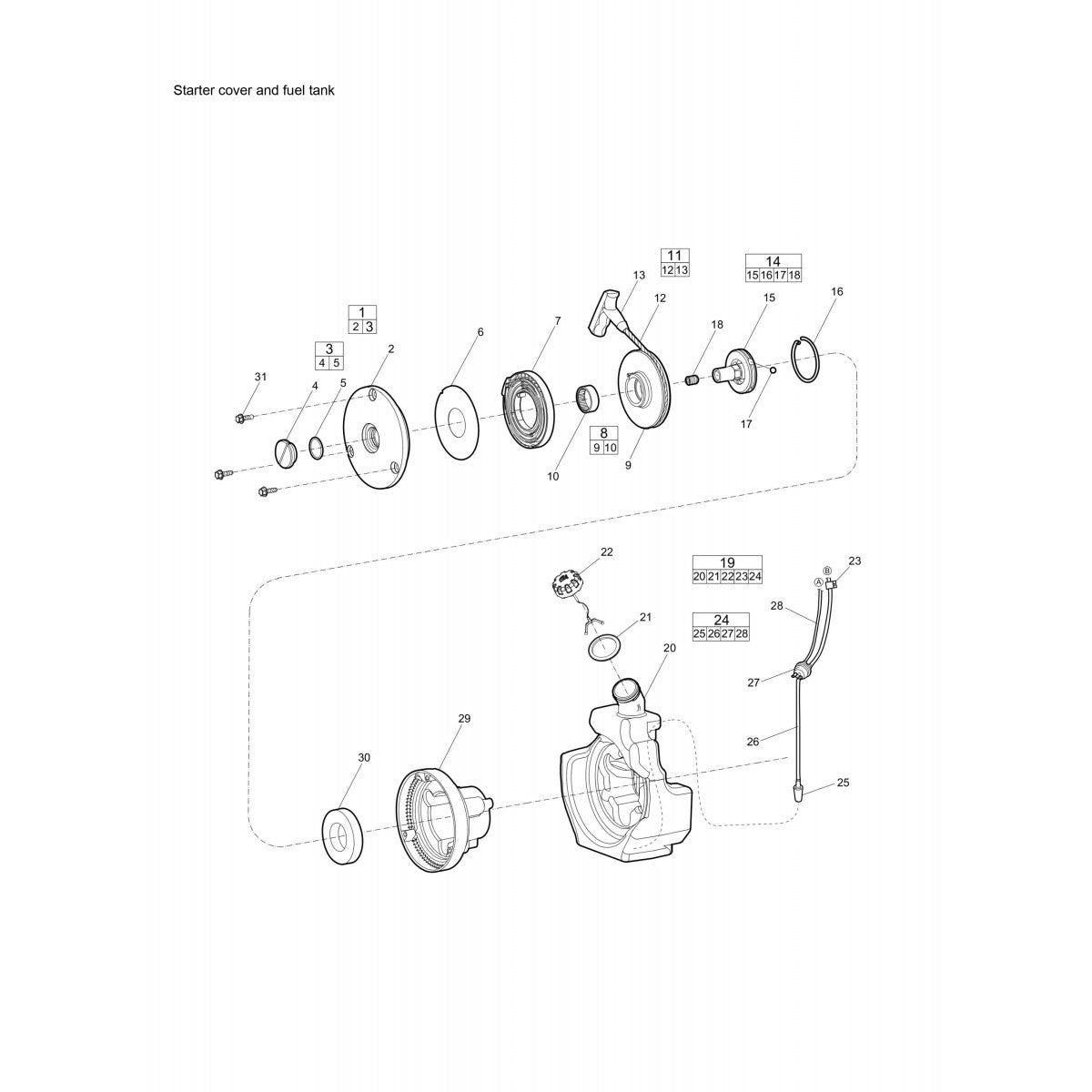 CP Red Hawk Petrol Breakers Starter Cover and Fuel Tank Parts By Chicago Pneumatics