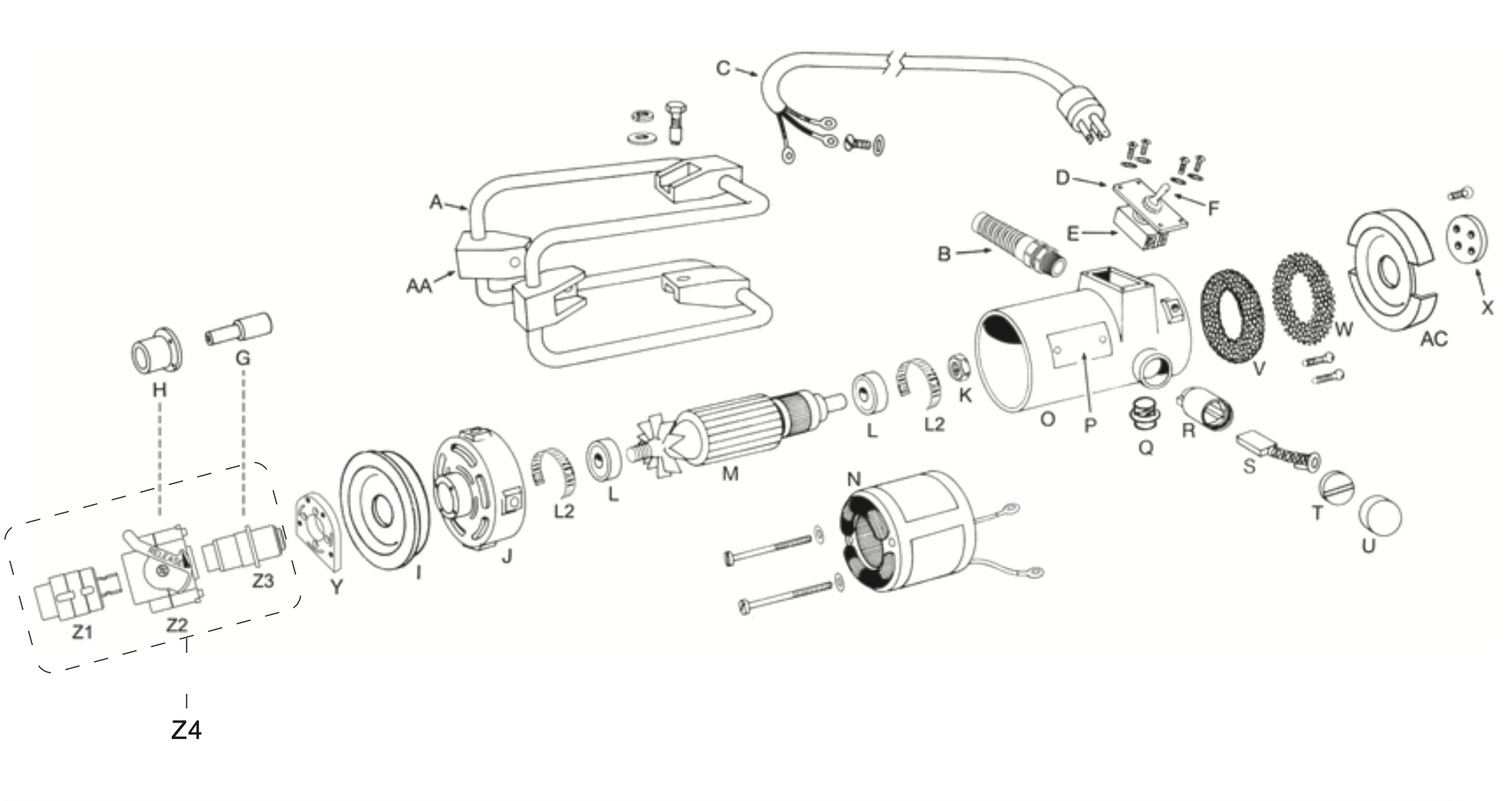 Model 1.8 UL Grounded Motor Parts by Oztec