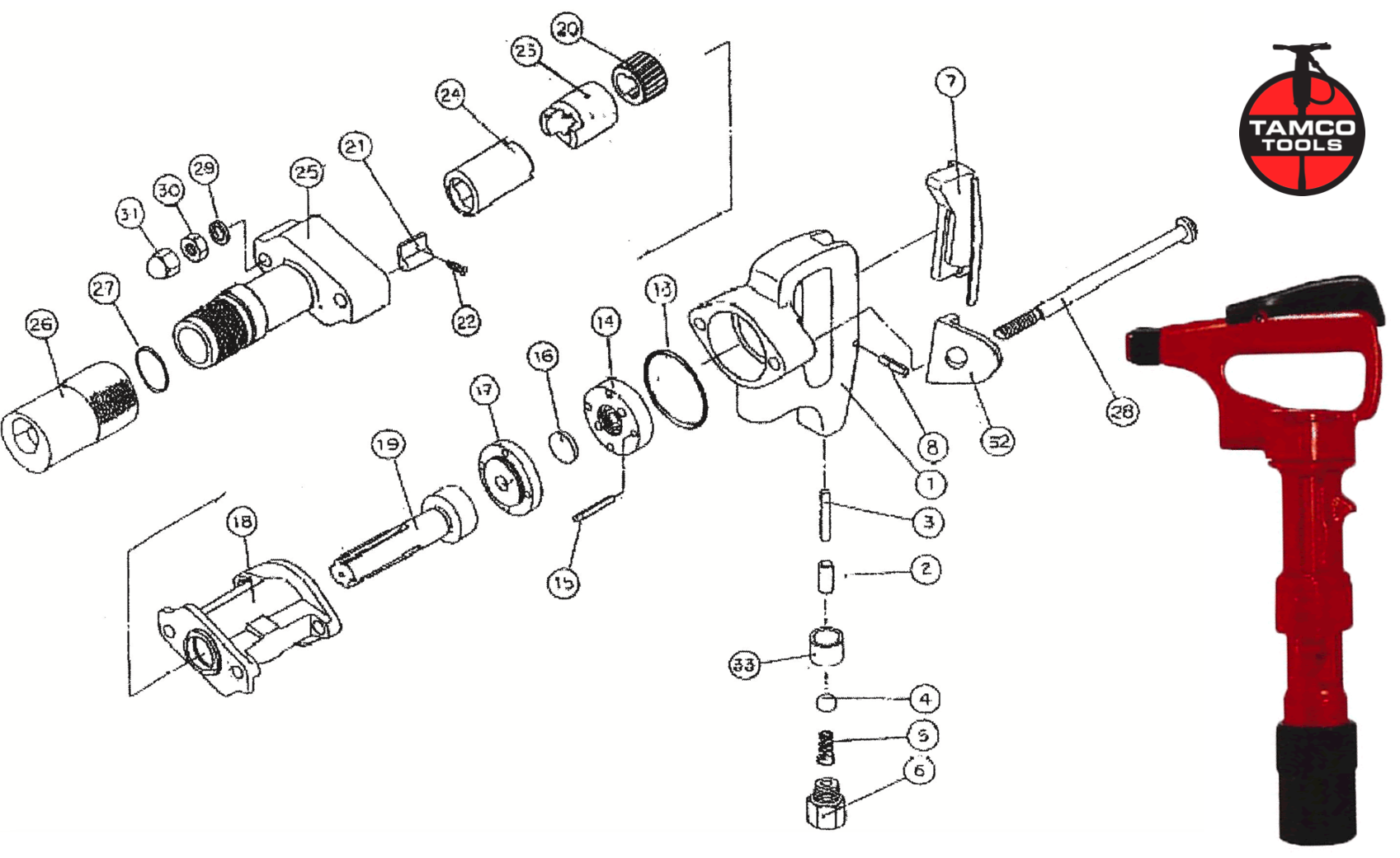 THD1100N Rock Drill Replacement Parts by Tamco