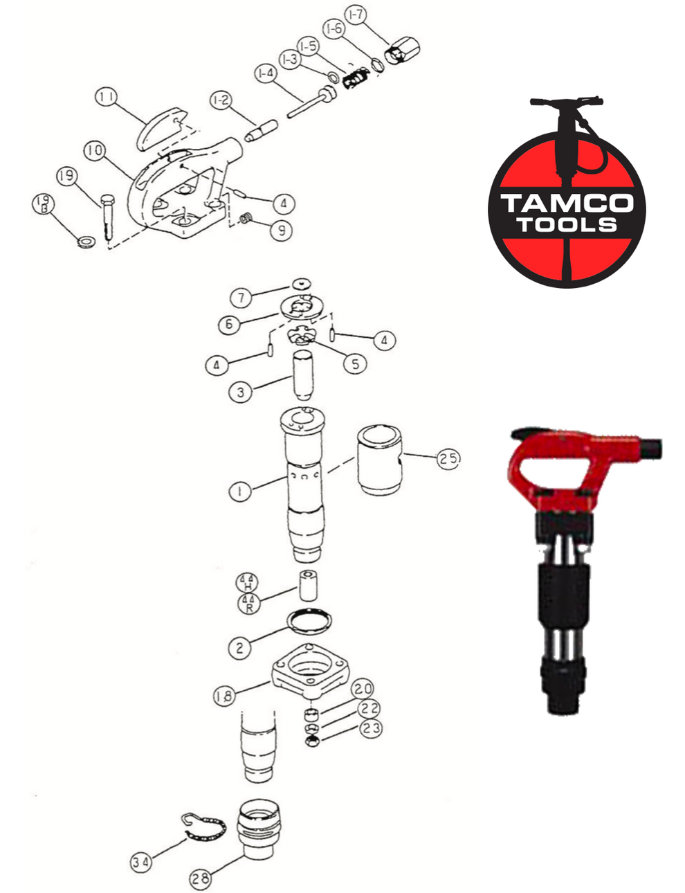 TCH-2 4-Bolt Chipping Hammer Replacement Parts by Tamco