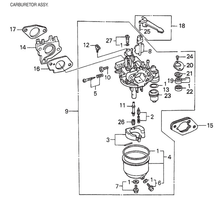 Carburetor Assembly Parts for HPLA-HPHA-46 Series Trowels by Multiquip Whiteman