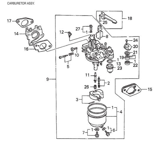 Carburetor Assembly Parts for HPLA-HPHA-46 Series Trowels by Multiquip Whiteman
