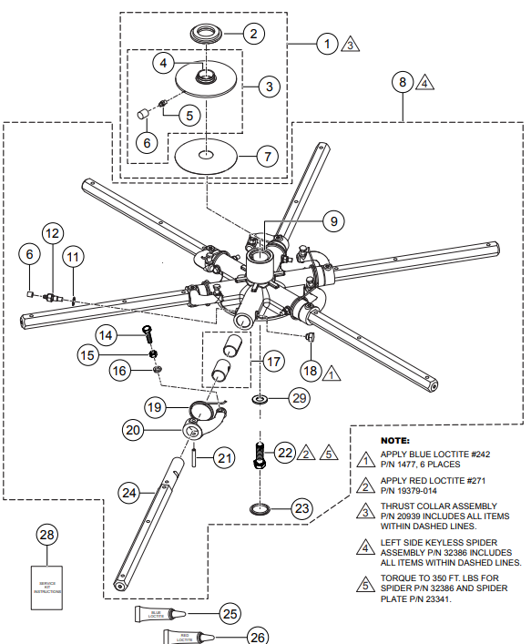 HTXG6DF SN PB2003172 And Below — 6- Blade spider Assembly (Left-Side) Parts By Multiquip Whiteman