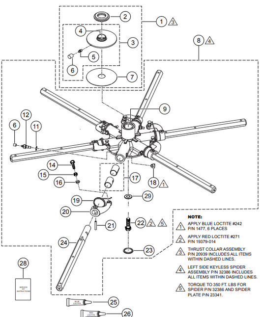 HTXG6DF SN PB2003172 And Below — 6- Blade spider Assembly (Left-Side) Parts By Multiquip Whiteman
