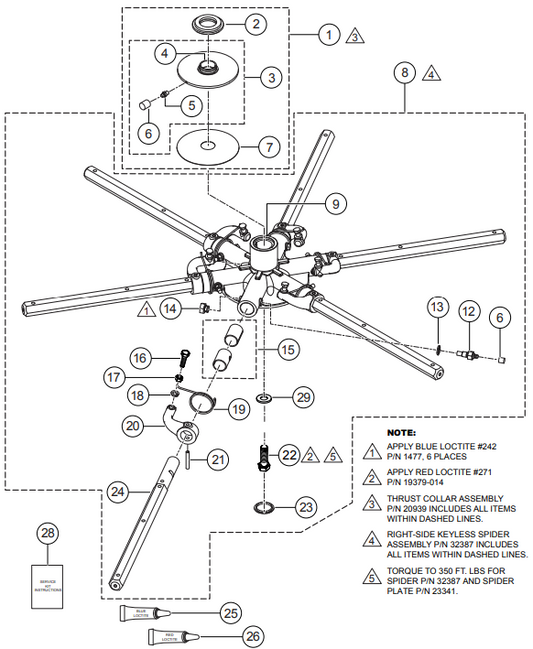 HTXG6DF SN PB2003172 And Below — 6- Blade spider Assembly (Right-Side) Parts By Multiquip Whiteman