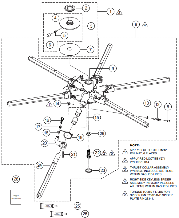 HTXG6DF SN PB2003172 And Below — 6- Blade spider Assembly (Right-Side) Parts By Multiquip Whiteman
