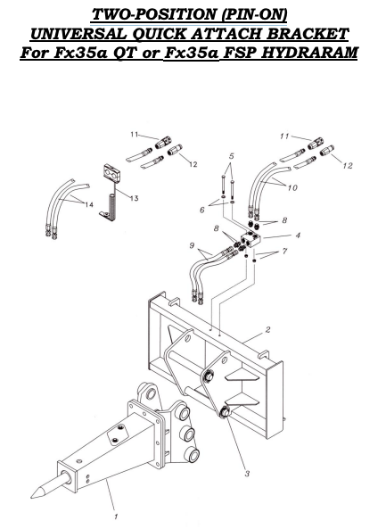 Fx35a QT or Fx35a FSP Hydraram Two-Position (Pin-On) Universal Quick Attach Bracket