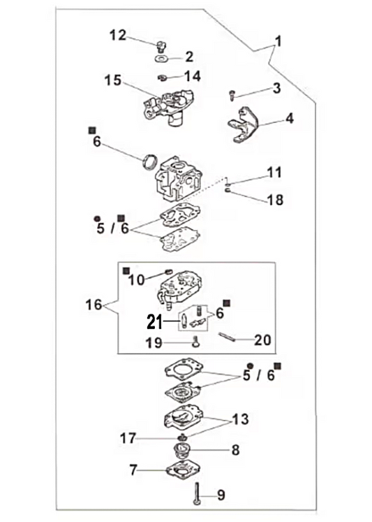 PRO50 2-Stroke Carburetor-WYK-144 (WITH PAPER AIR FILTER) Assembly Parts