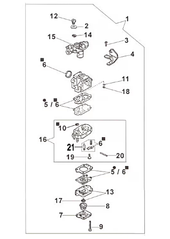 PRO50 2-Stroke Carburetor-WYK-104 (WITH SPONGE AIR FILTER) Assembly Parts