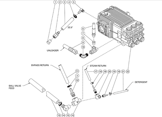 HDS-3005-0K6A/0K6G, HDS-3006-0B7G/0R7G, HDS-3505-0B7G/0H6A/0H6G/0K6A/0K6G/0B7G/0V6A/0V6G/1H6A, HDS-3506-0H6A/0H6G/0K6A/0K6G/0M6G/1H6G Pump Plumbing Assembly Parts by Mi-T-M