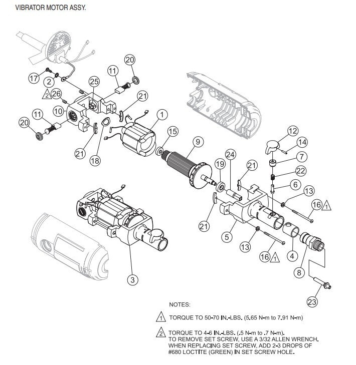 Vibrator Motor Assembly Parts- SVA-1, SVA-2, SVA-2E, SVA-3, SVA-3E SVA-series