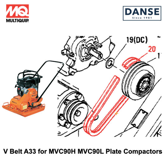 V Belt A33 for MVC90H MVC90L Plate Compactors by Multiquip Mikasa 070100340