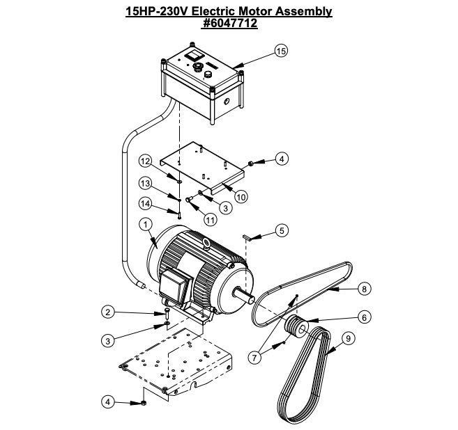 CC2500 15HP-230V Electric Motor Assembly 