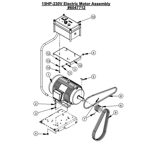 CC2500 15HP-230V Electric Motor Assembly 