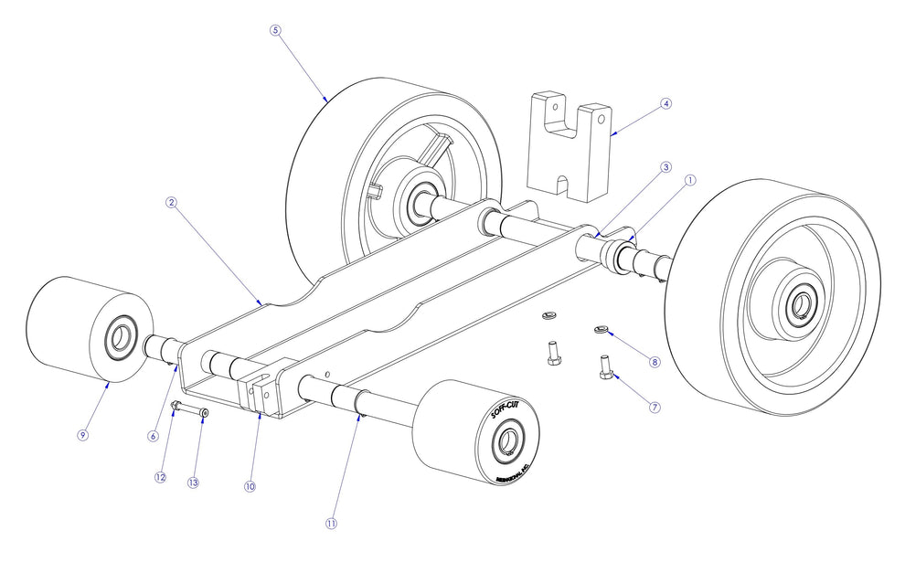 Soff Cut X4000 Front Wheel Carriage Assembly Parts by Husqvarna