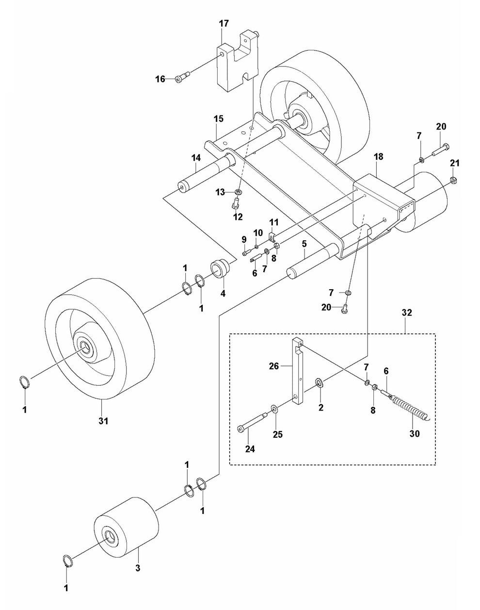 Soff Cut 2000 Front Wheel Carriage Assembly Parts by Husqvarna