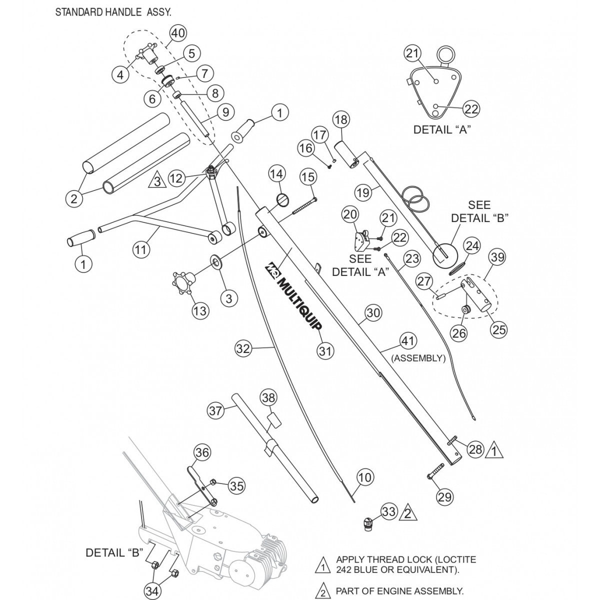 Standard Handle Assembly Parts for HPHA36C5H Trowels by Multiquip Whiteman
