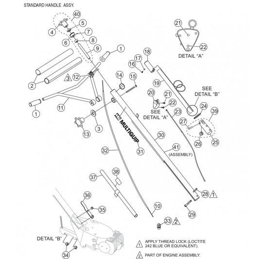 Standard Handle Assembly Parts for HPHA36C5H Trowels by Multiquip Whiteman
