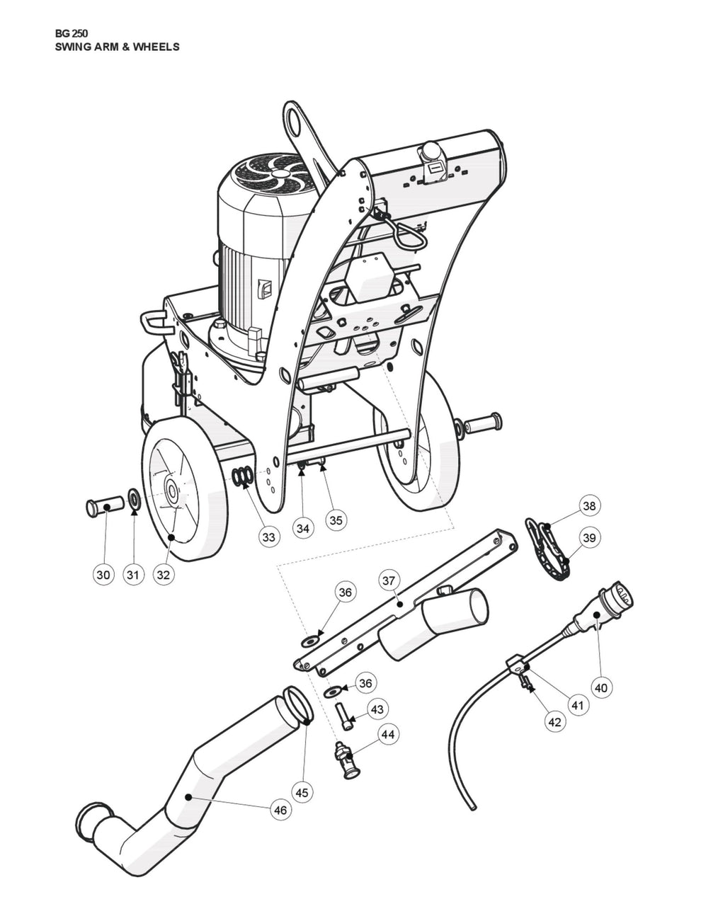 Swing Arm and Wheels Parts For BG 250 Corded By Husqvarna