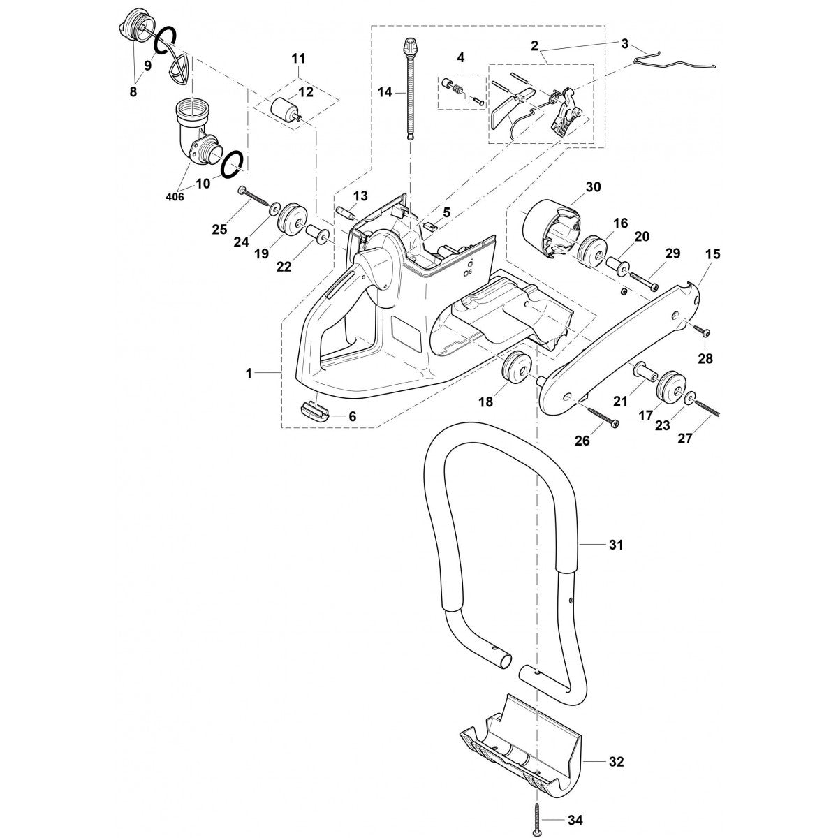 Tank And Handle Grip Assembly part For  DPC6401 Cutter By Makita