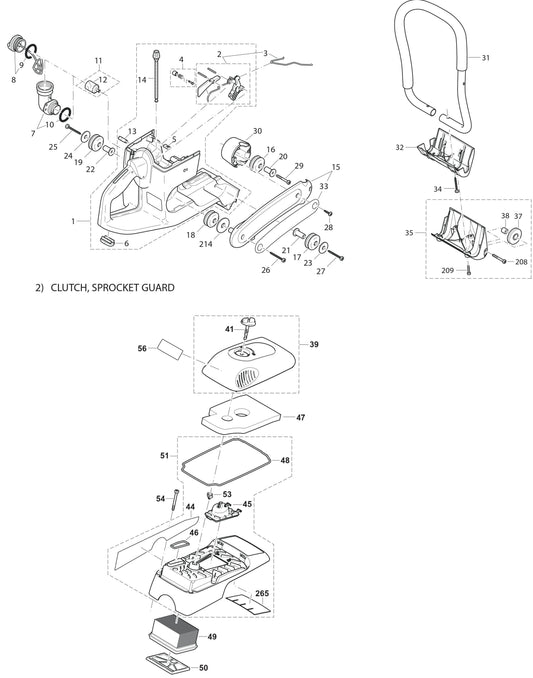 Tank And Handle Grip, Clutch, Sprocket Guard Assembly parts for DPC7321 Cutter By Makita