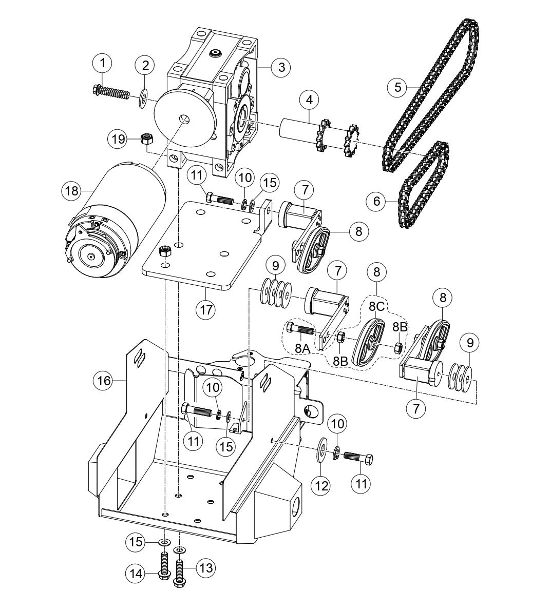 TB11G Electric Motor / Transmission Mounting Assembly Parts by Multiquip Whiteman