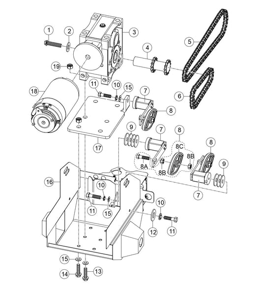 TB11G Electric Motor / Transmission Mounting Assembly Parts by Multiquip Whiteman