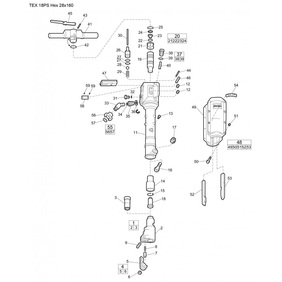 TEX 18PS Hex 28*160 Pneumatic T-Handle Breaker