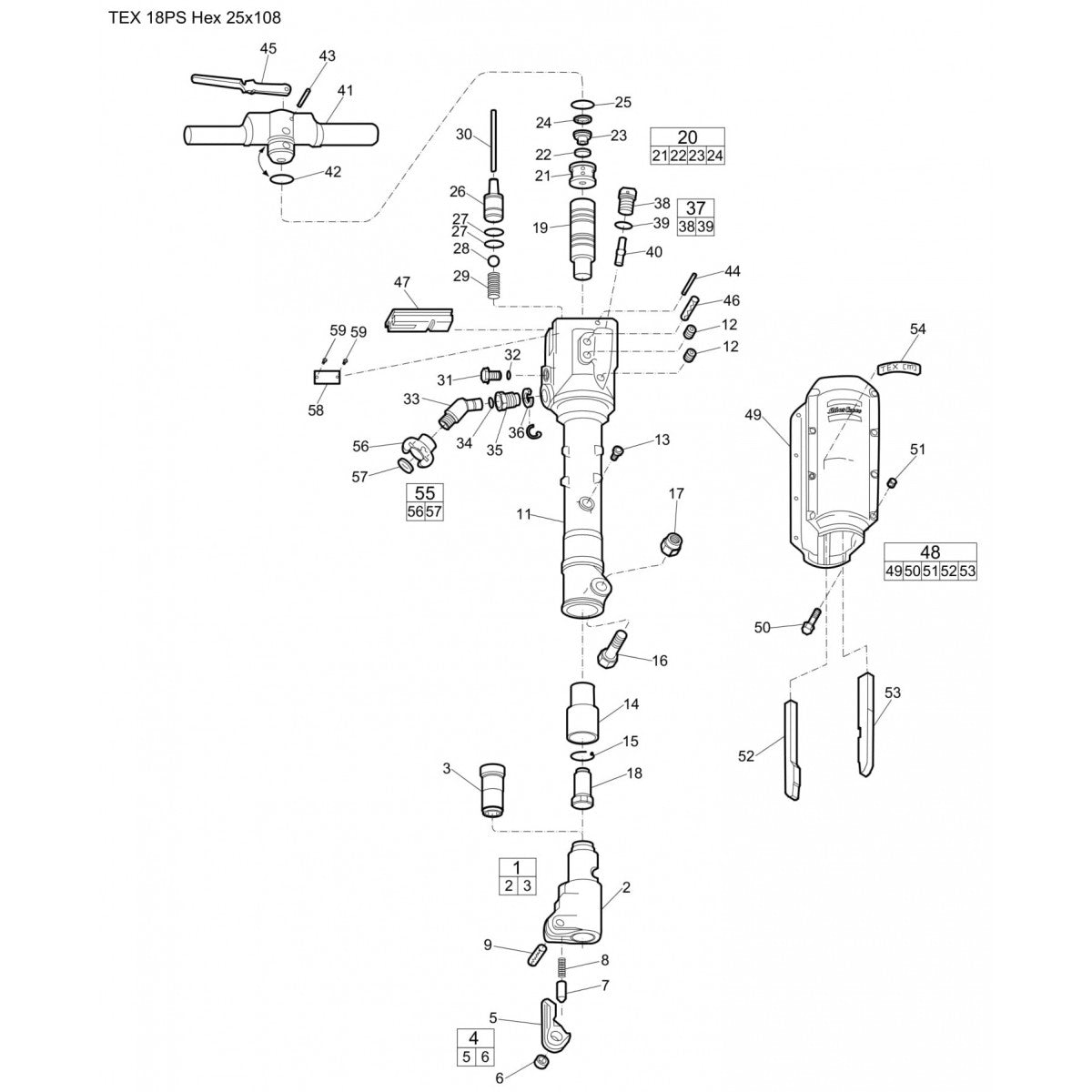 TEX 18PS Hex 25*108 Pneumatic T-Handle Breaker