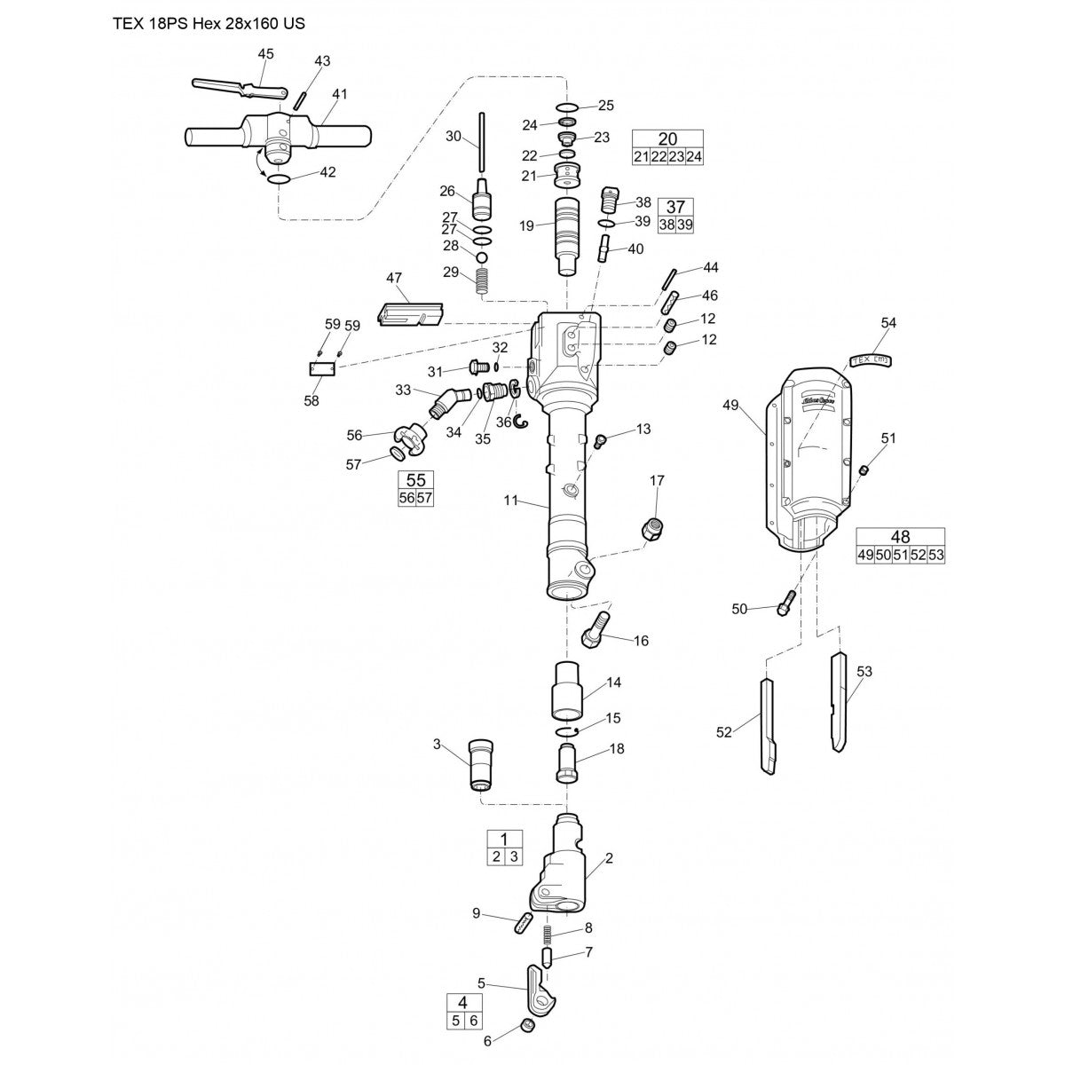 TEX 18PS Hex 28*160 US Pneumatic T-Handle Breaker