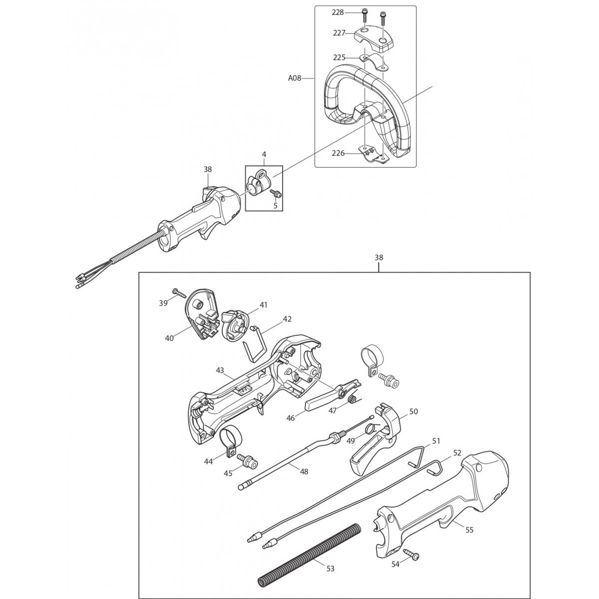 Throttle Handle Assembly Parts For EM2650LH, EM2652LHN Gas String Trimmer by Makita
