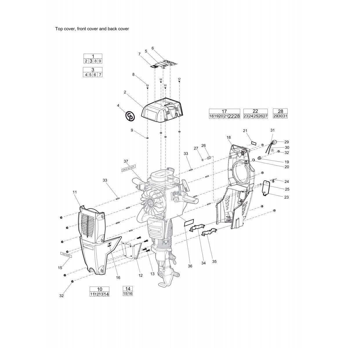 CP Red Hawk Petrol Breakers Top Cover, Front Cover And Back Cover Parts By Chicago Pneumatics