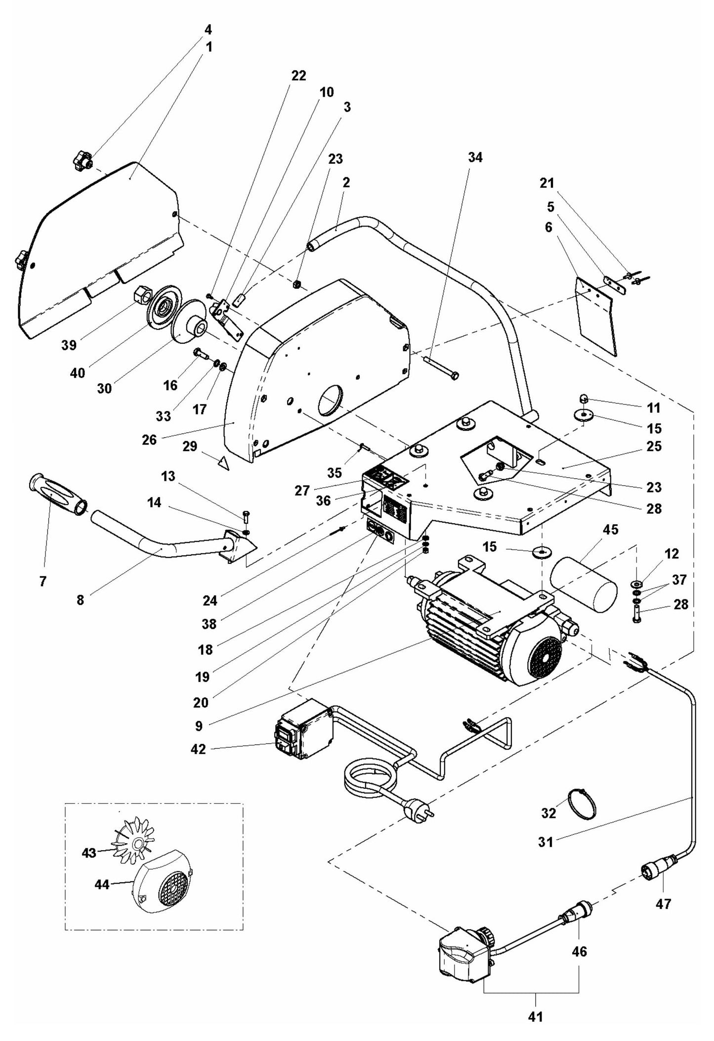 TS 350E Motor and Blade Guards Assembly Parts