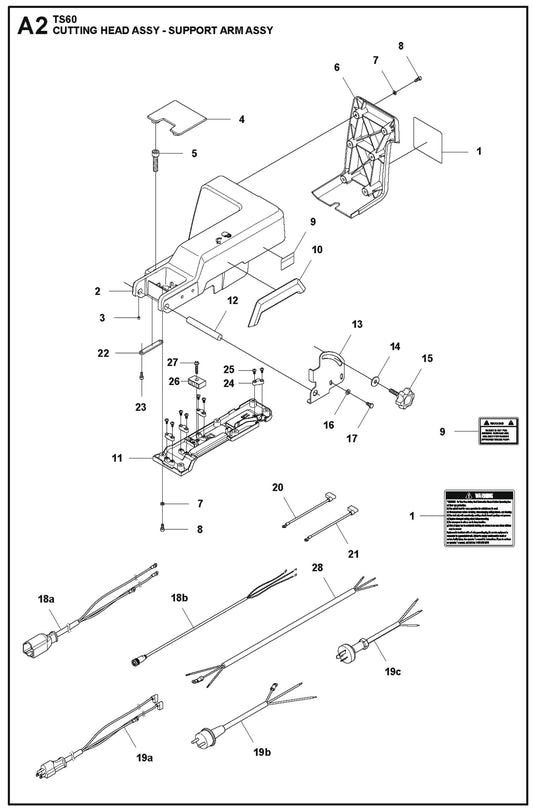 A2 TS60 Cutting Head Assy - Support Arm Assy Parts For TS 60 By Husqvarna