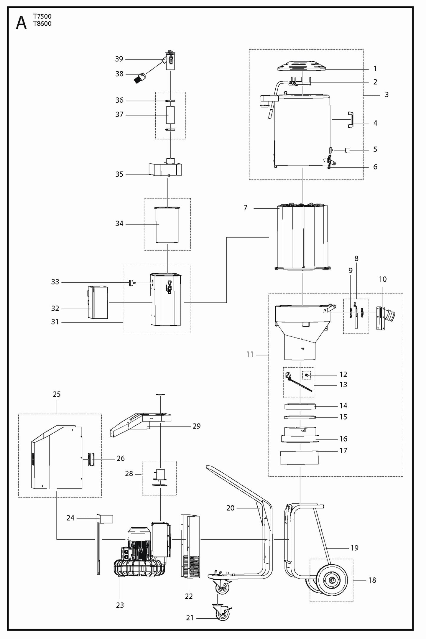 Product Complete Parts For T 7500 Dust Extractor By Husqvarna