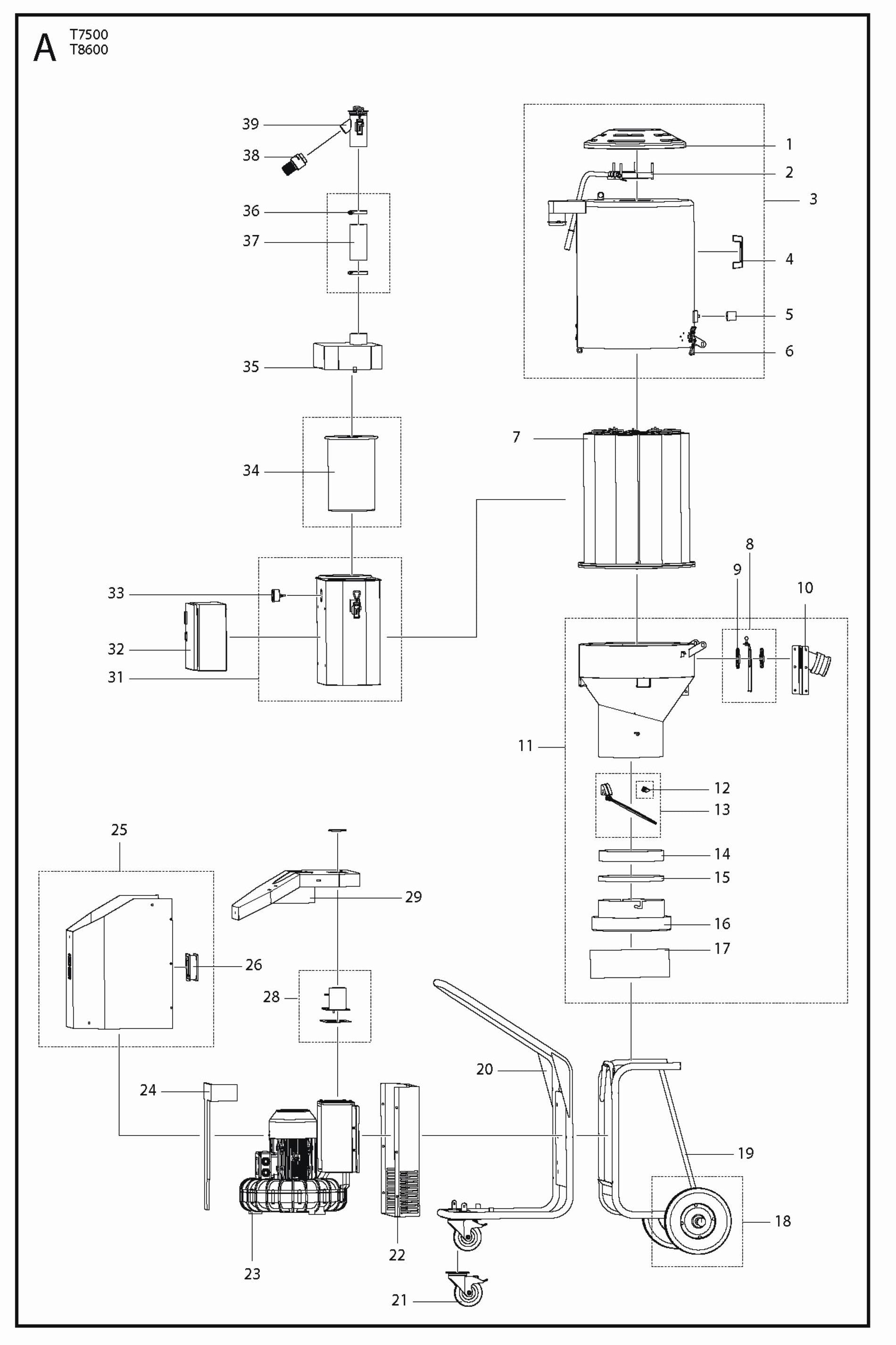 Product Complete Parts For T 7500 Dust Extractor By Husqvarna