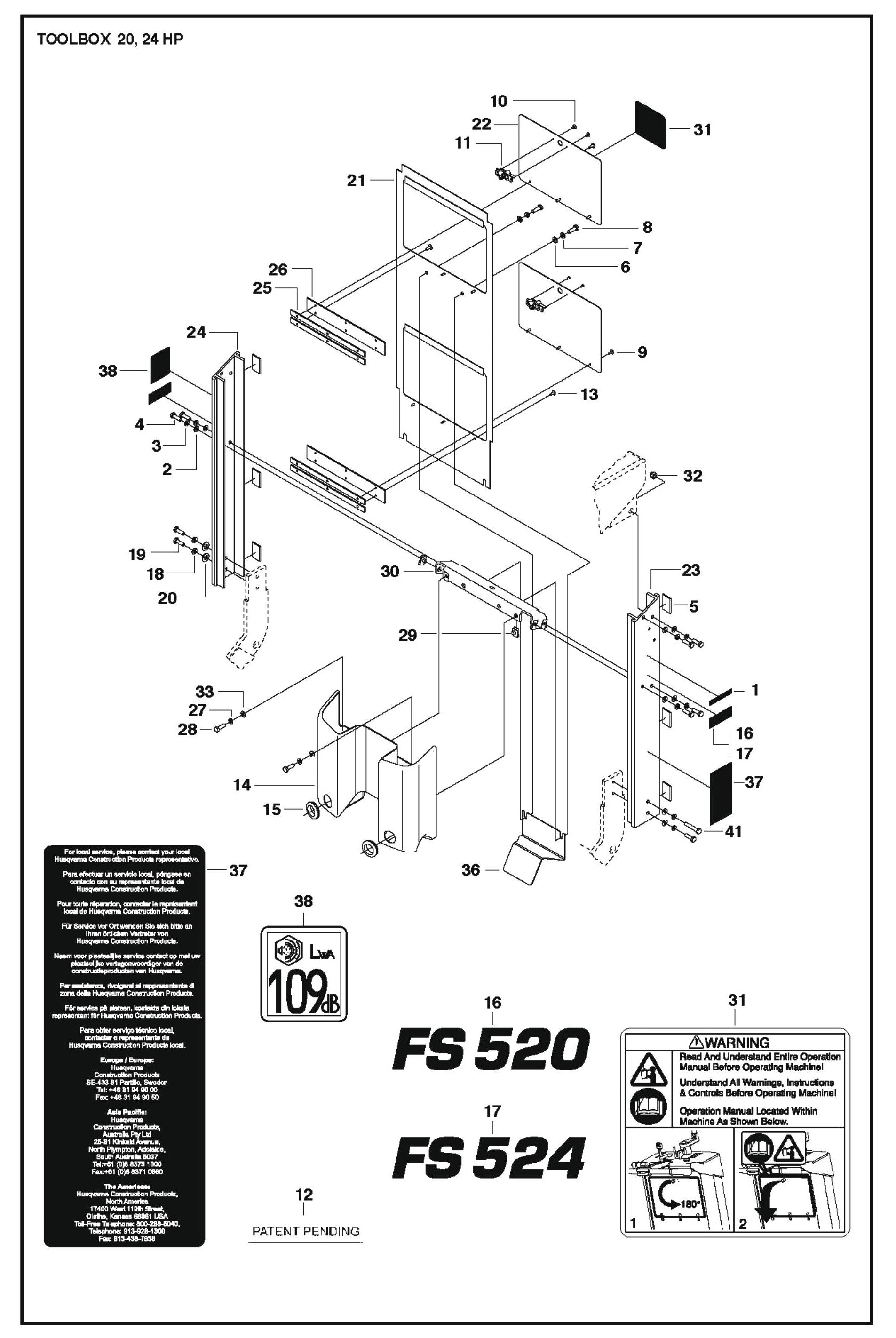 Toolbox 20,24 HP Parts For FS524 By Husqvarna