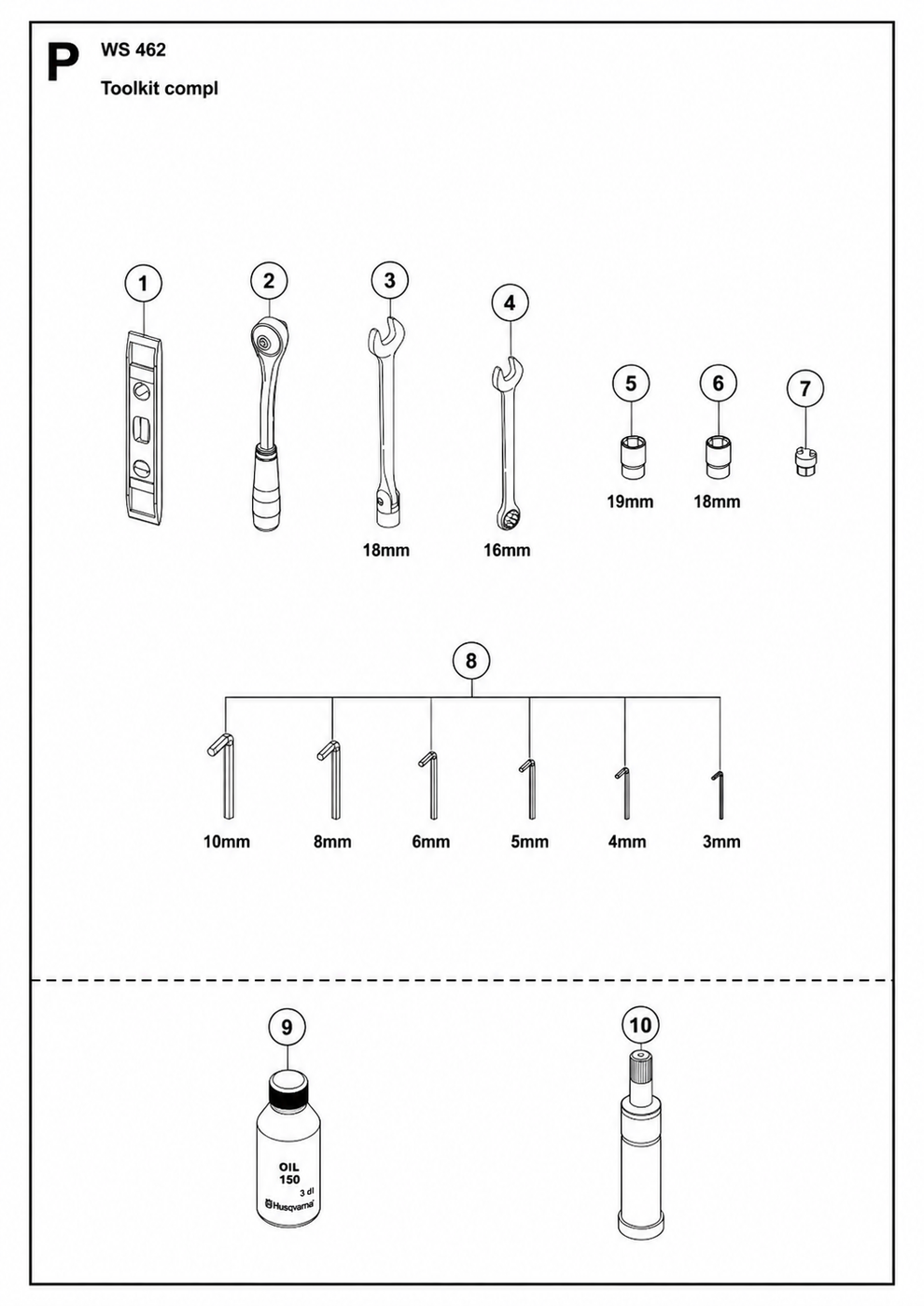 Tools Parts For WS462, WS 463 By Husqvarna